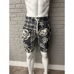 Newport Blue Men Gray Tropical Print Swim Trunk Size M